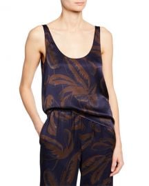 Vince Palm Leaf Scoop-Neck Satin Tank at Neiman Marcus