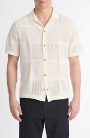 Vince Patchwork Pointelle Short Sleeve Cardigan at Nordstrom