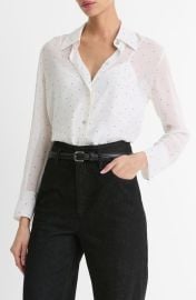 Vince Pin Dot Sheer Silk Button-Up Shirt & Lace Trim Camisole at Nordstrom