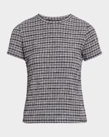Vince Plaid Knit Short Sleeve Crewneck Tee at Neiman Marcus