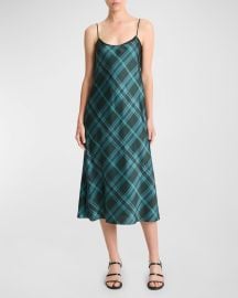 Vince Plaid Lace-Trim Slip Dress at Neiman Marcus