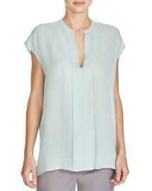 Vince Pleated Silk Top in Santorini Blue at Bloomingdales