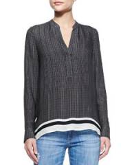 Vince Printed Split-Neck Top at Neiman Marcus