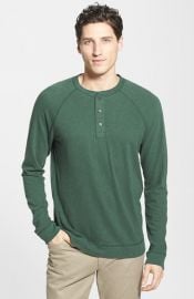 Vince Raglan Sleeve Slub Cotton Henley in Cilantro at Nordstrom