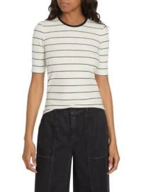 Vince Rib Stripe Elbow Sleeve Crew Tee at Saks Off 5th