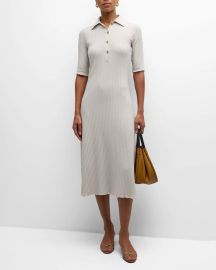 Vince Ribbed Elbow-Sleeve Polo Midi Dress at Neiman Marcus