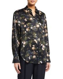 Vince Rose Field Shaped Collar Silk Blouse at Neiman Marcus