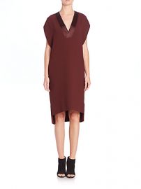 Vince Satin Trimmed V-Neck Shift Dress at Saks Fifth Avenue