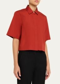 Vince Short-Sleeve Cropped Cotton Shirt - at Bergdorf Goodman