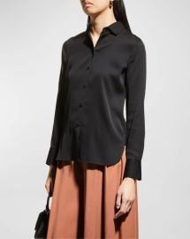 Vince Silk Blend Slim Fit Blouse in Black at Neiman Marcus