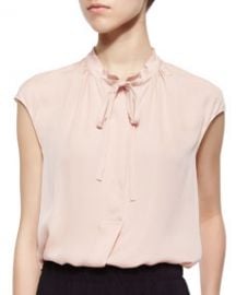 Vince Silk Cap-Sleeve Tie-Neck Blouse at Neiman Marcus