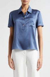 Vince Silk Charmeuse Short-Sleeve Polo Shirt at Neiman Marcus