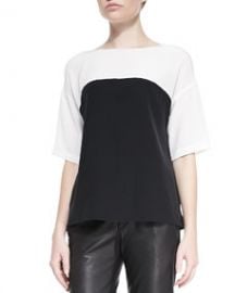 Vince Silk Colorblock Short-Sleeve Blouse at Neiman Marcus