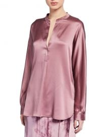 Vince Silk Satin Band Collar Blouse at Bergdorf Goodman