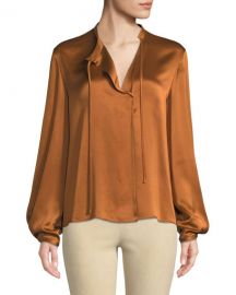 Vince Silk Tie-Neck Long-Sleeve Popover Blouse at Neiman Marcus