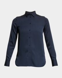 Vince Slim Fit Long Sleeve Stretch Silk Blouse at Neiman Marcus