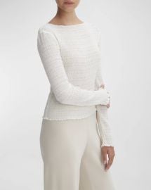 Vince Smocked Long Sleeve Crinkle Top at Neiman Marcus