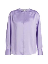 Vince Smocked Satin Blouse in Lily Stone at Saks Fifth Avenue