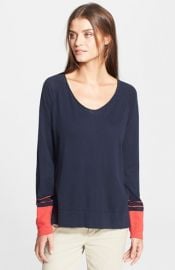 Vince Stripe Cuff V-Neck Sweater at Nordstrom