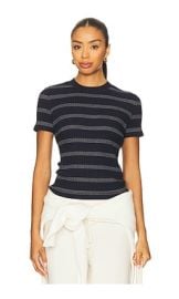 Vince Stripe Short Sleeve Crew Tee In Coastal Combo at Revolve