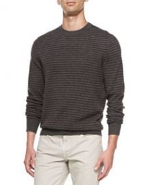 Vince Striped Crewneck Sweater Dark Gray at Neiman Marcus