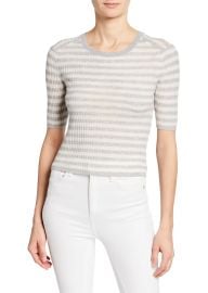 Vince Striped Elbow-Sleeve Cashmere Top at Bergdorf Goodman