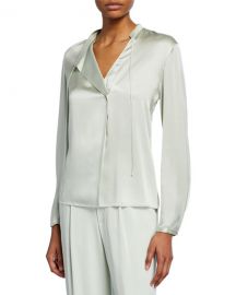 Vince Tie-Neck Satin Popover Top at Neiman Marcus