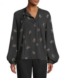 Vince Tossed Bouquet Silk Tie-Neck Blouse at Neiman Marcus