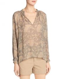 Vince Vintage Floral Pleat-Neck Silk Blouse  Natural at Neiman Marcus