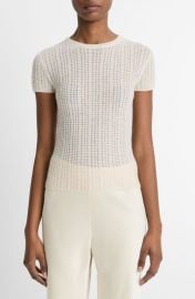 Vince Waffle Stitch Short Sleeve Cashmere & Silk Sweater at Nordstrom