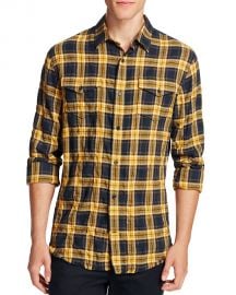 Vince Western Plaid Frayed Edge Slim Fit Button-Down Shirt yellow at Bloomingdales