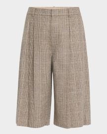 Vince Wide-Leg Wool-Blend Plaid Shorts at Neiman Marcus