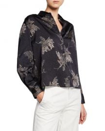 Vince Woodblock Floral Button-Front Blouse at Neiman Marcus