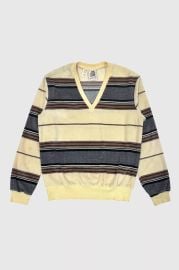 Vintage 1970s Kennington Striped Velour V Neck Sweater at Urban Outfitters