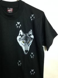 Vintage 1980s Deadstock Wolf and Paw Print T-Shirt at Etsy