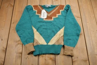 Vintage 1990s Naomi Bee Knitted Sweater Vintage 90s Crewneck Pattern Sweater Outdoor Hand Knit Pullover Sweatshirt - at Etsy