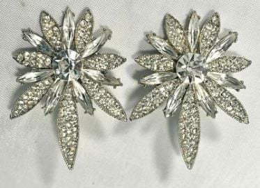 Vintage 80s Thelma Deutsch Signed Rhinestone Large Clip On Earrings Stunning eBay at eBay