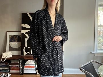 Vintage Adrian Jordan Foulard Print Shawl Collar Navy Blue and White Print Lightweight Shawl Jacket - at Etsy