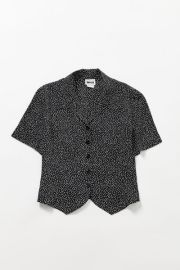 Vintage Black White Speckled Short Sleeve Button-Down Shirt at Urban Outfitters