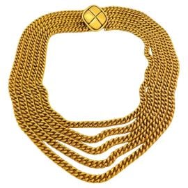 Vintage CHANEL multi chain gold quilted designer runway statement necklace For Sale at 1stDibs at 1st Dibs