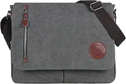 Vintage Canvas Satchel Messenger Bag for Men WomenTravel Shoulder bag 13.5" Laptop Bags Bookbag (Grey) at Amazon