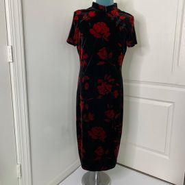 Vintage Dress Black Velvet Red Roses Size 12 Mandarin Collar Frog Detail Lord Taylor Pinup Rockabilly VLV at Etsy