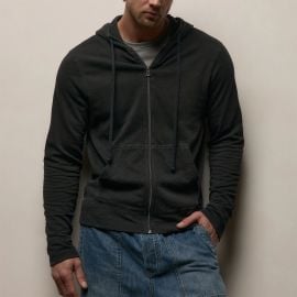 Vintage French Terry Zip Up Hoodie in Carbon Pigment at James Perse