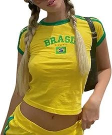 Vintage Graphic Baby Tees Brazil Jersey Shirts for Women Brasil Shirt Y2k Crop Tops for Teens Summer Going Out Tops at Amazon