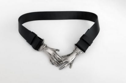 Vintage Hands Belt Black Leather Silver clasping hands clasped surreal at Etsy