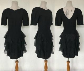 Vintage Late 80s-Early 90s Char Little Black Dress / 100% Silk / Scooped Back / Tiered Ruffles at Etsy