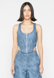 Vintage Marble Leather Corset Top - Washed Blue Manire De Voir USA at Maniere Devoir