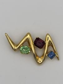 Vintage Monet Brooch Gold Tone Faux Blue Purple Green Faux Gems at eBay