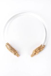 Vintage Remy Lucite Clear Choker Brass Horse Heads Recess at Recess