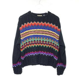 Vintage Sweaters Vintage Chunky Knit Colorful Sweater Pullover Southwestern Striped Black Size L Poshmark at Poshmark